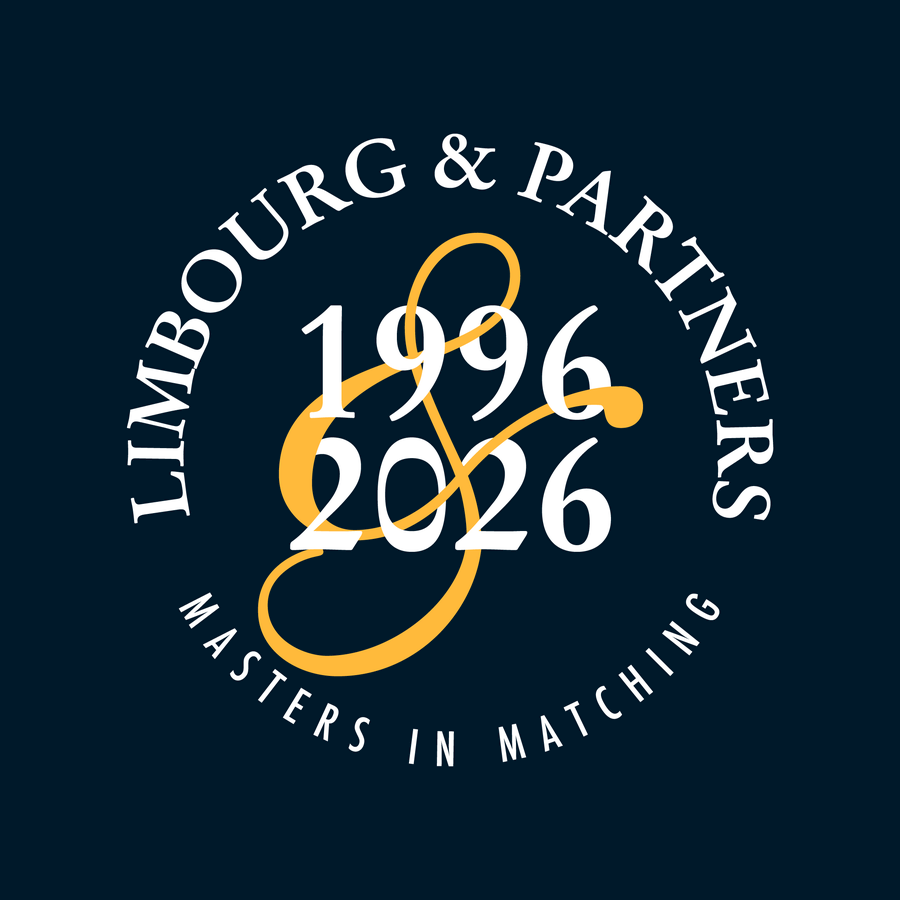 Jubileumlogo 30 jaar Limbourg & Partners, 1996 tot 2026, masters in matching